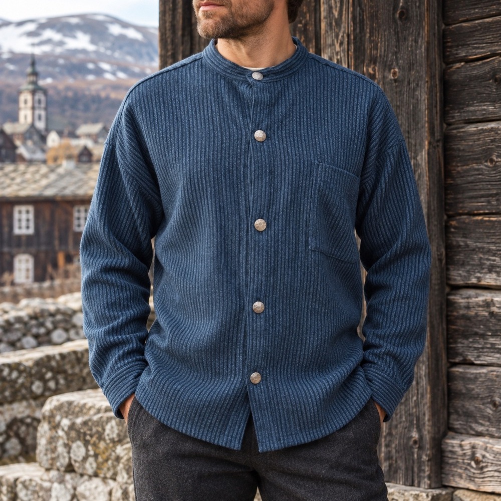 Røros Tweed Busserull Shirt Jacket Mens 50 Blue Wool Vintage Norwegian Workwear